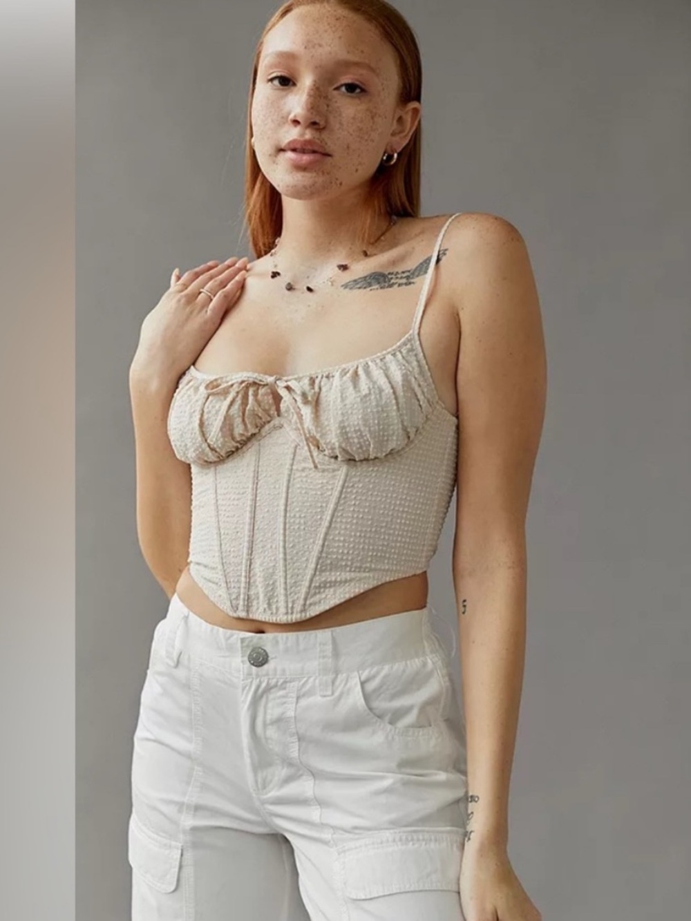 OUT FROM UNDER Urban Outfitters Devon Seersucker Underwire Corset Top in Cream